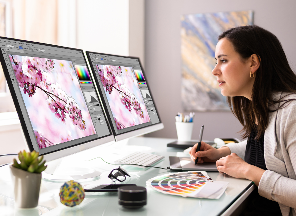 Graphic design and branding workspace showing creative visual development