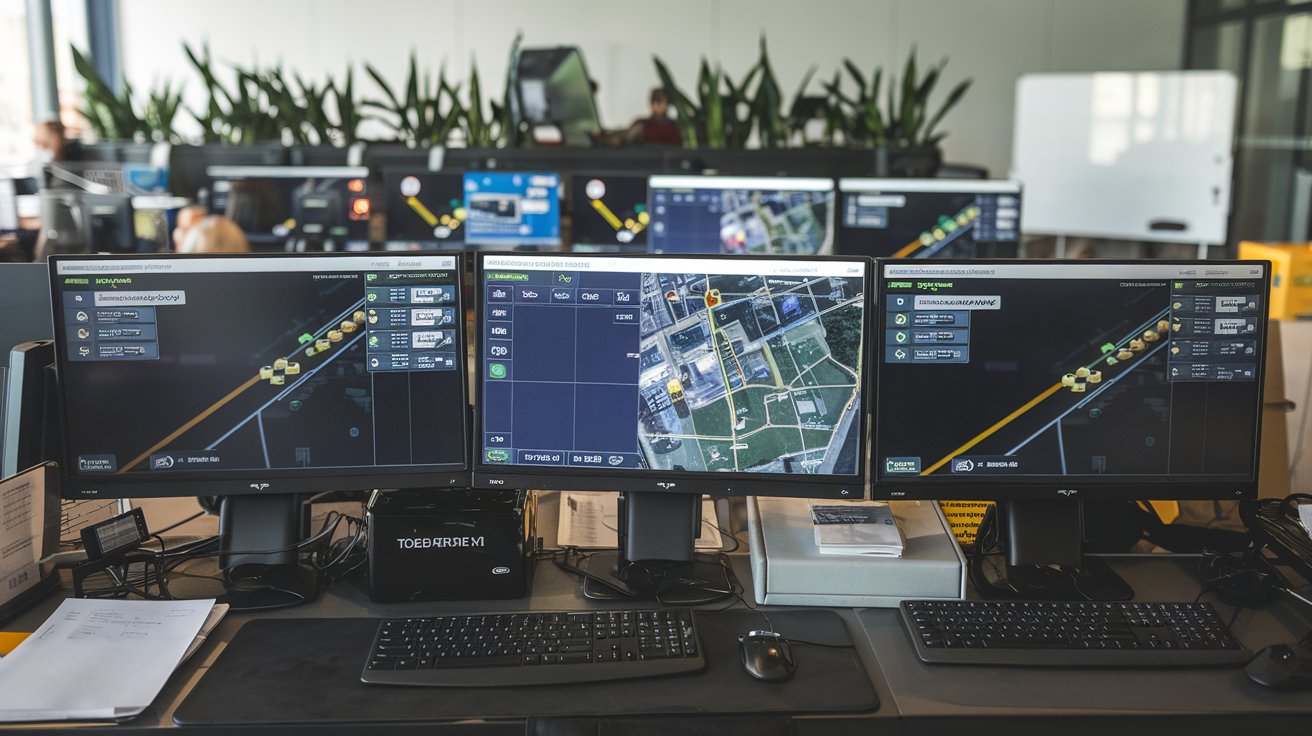 Taxi dispatch control room coordinating vehicles and journeys